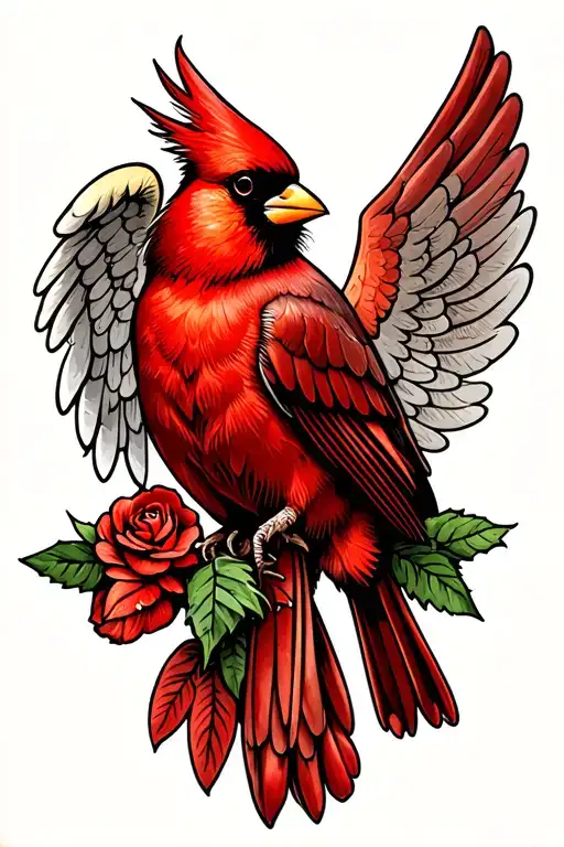 Red Cardinal Bird With Angel Wing Attached