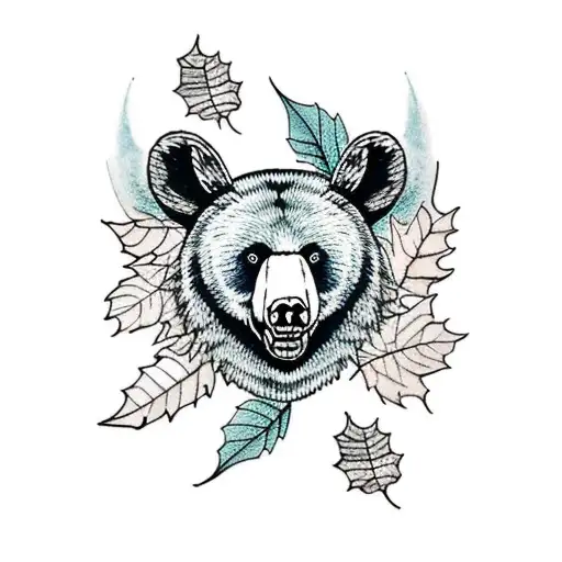 Black Bear Multiple Fall Leaves Background