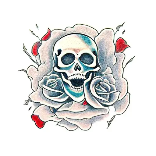 Dancing Skeleton With Red Falling Rose Petals Around Him