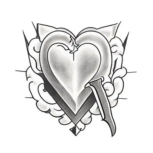 An Knife Cut Thru Heart Old School Tattoo Design In Clean Line Black And White