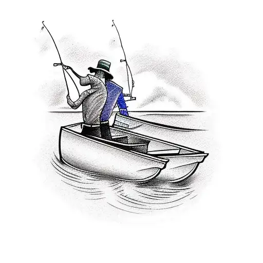 2 Guys Fishing From Small Boat Third Guy Is Jumping To Water With Line