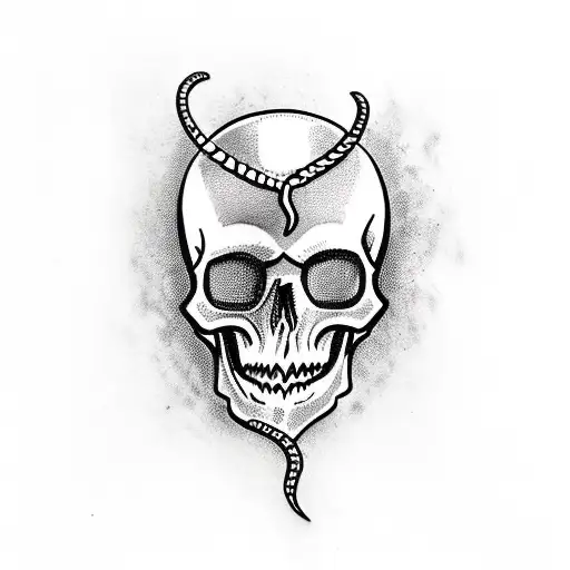 Traditional Skull With Dagger And Snake