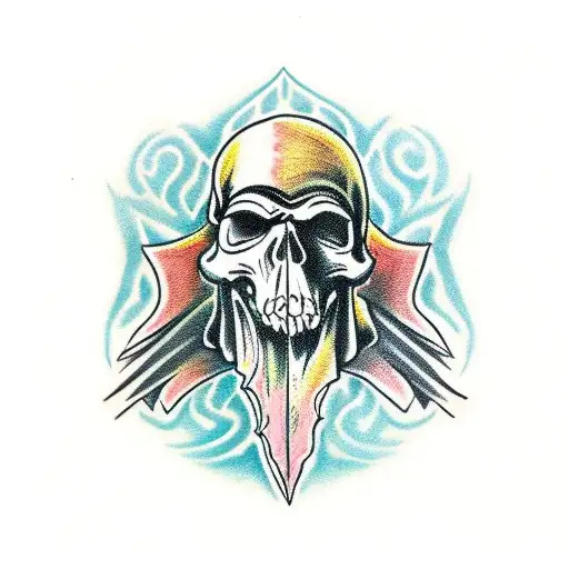 Dagger Through Skull Wrapped In Snake