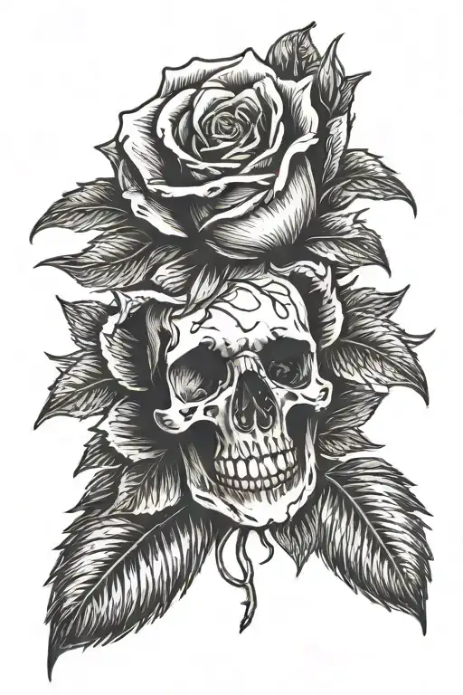 Single Rose With A Sunflower Growing Out Of A Cat Skull