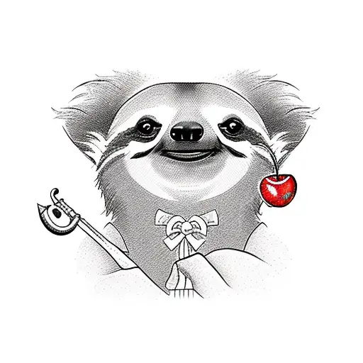 Cartoon Sloth Holding Red Diamontes And Cherries