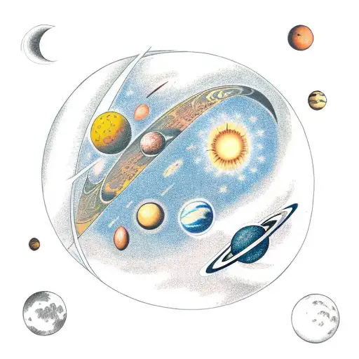 Solar System In A Row With Cosmos In The Background