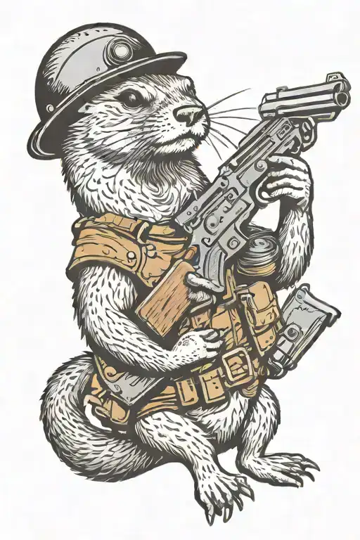 Otter Wearing Body Armor And A Helmet Holding A Gun