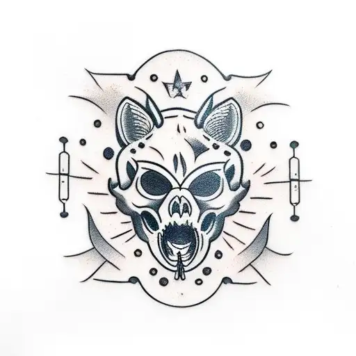 Big Cat Skull With A Pair Of Chopsticks Pierced Through It