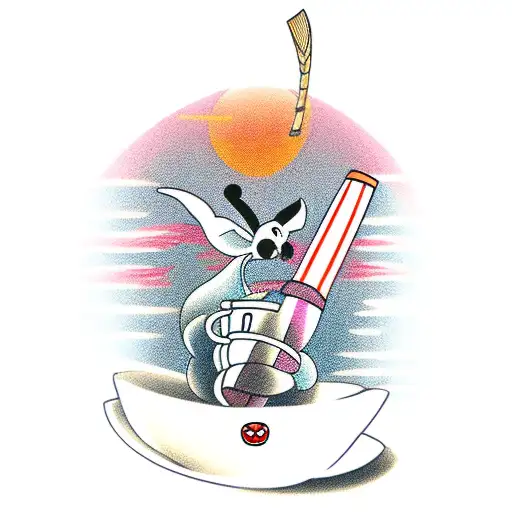 Cricket From The Cartoon Mulan Bathing In A Cup Of Tea On The Background Of The Sunset