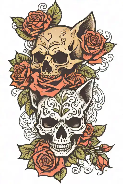 Skulls Roses Animals Cat