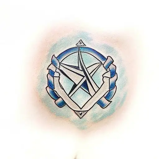 A Traditional Tattoo Of Two Biceps Intertwined With A Spy Symbol