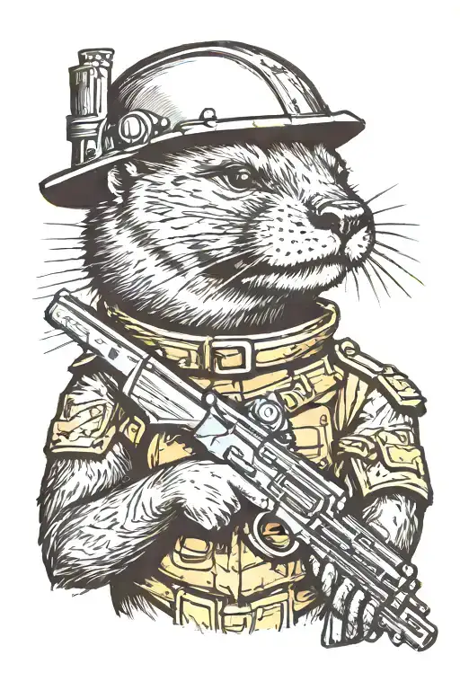 Otter Wearing Body Armor And A Helmet Holding A Gun