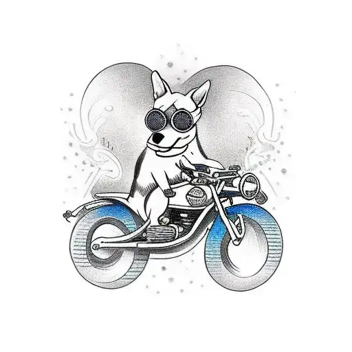 A Traditional Tattoo Of A Dog Wearing Goggles And Sitting On A Motorcycle