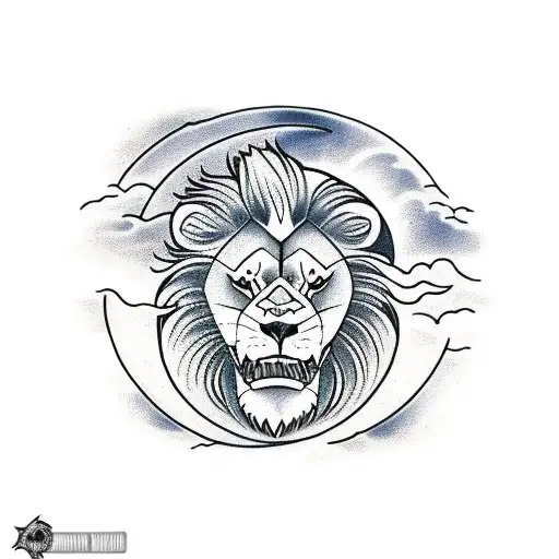 Lion With A Moon In The Background And Waves Below