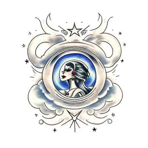 Woman Moon Star Sky Solid Black Gothic Emo