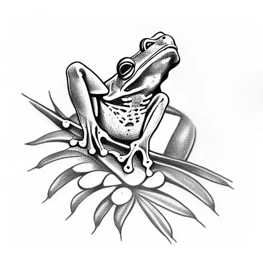 The Silhouette Of A Tree Frog And A Baby Next To A Palm Tree