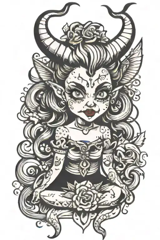 Cute Cartoon Evil Demon Girl Wearing