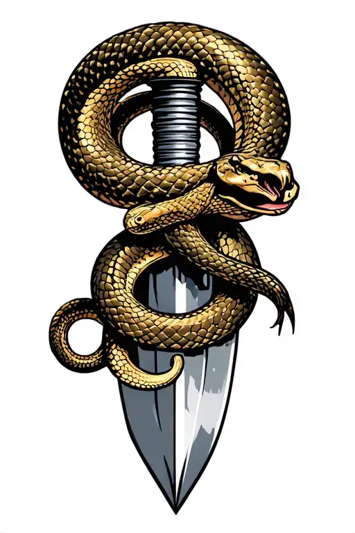 Snake Wrapped Around Dagger Being Stabbed