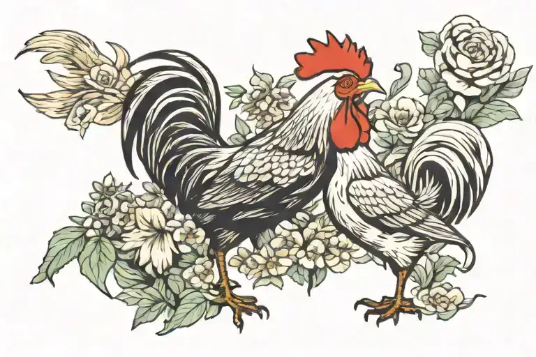 Rooster Leading A Hen Followed By A Fox And Then A Bunny Symbolizing Family Members
