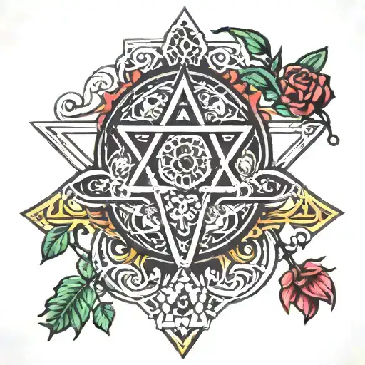 Hamsa With Star Of David And Tree Of Life Intertwined