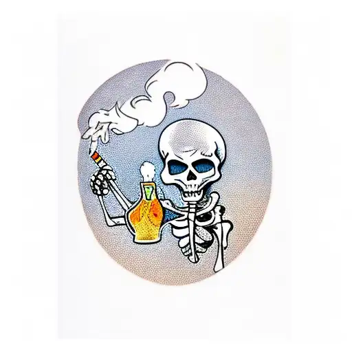 Skeleton Drinking Beer While Smoking A Cigarette