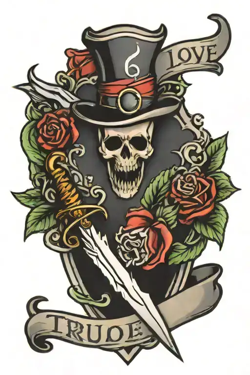 Hearth With A Dagger Through It And A Scroll Saying True Love