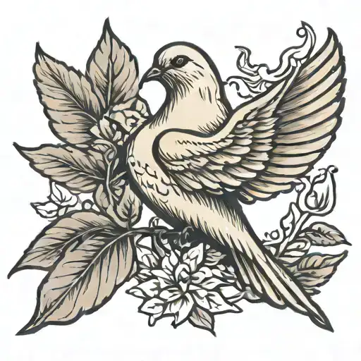 Dove With Leaf In Mouth Gazing