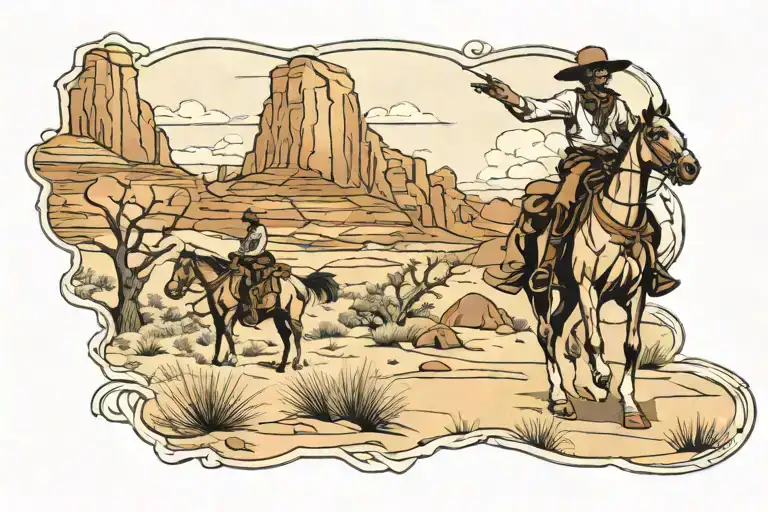 Art Noveau Desert Landscape With A Cowboy Zion National Park