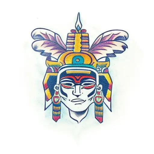 Mayan Warrior Wearing Headdress Made Of Jaguar