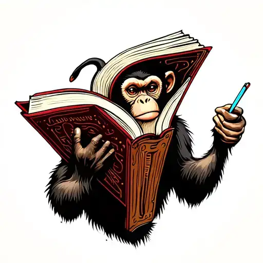 A Monkey Looks At An Upside-down Book On How To Be Cool