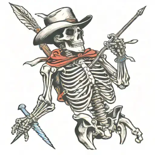 Cowboy Skeleton With Arrows On His Chest And Arm