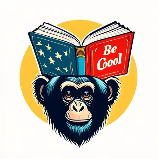 A Monkey Looks At An Upside-down Book On How To Be Cool