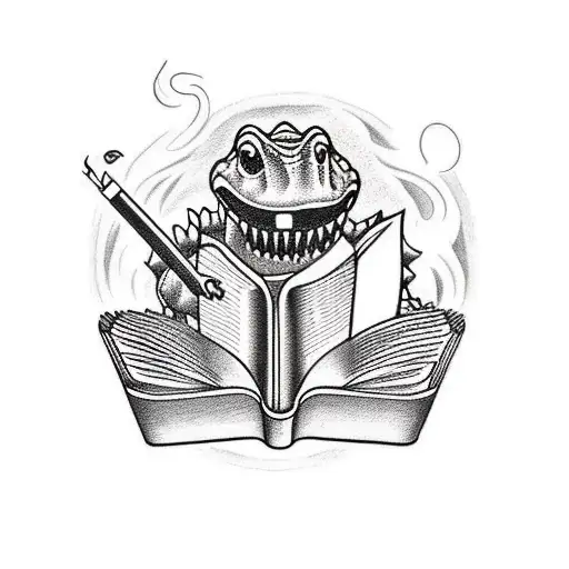 A Smoking Aligator Reading A Book