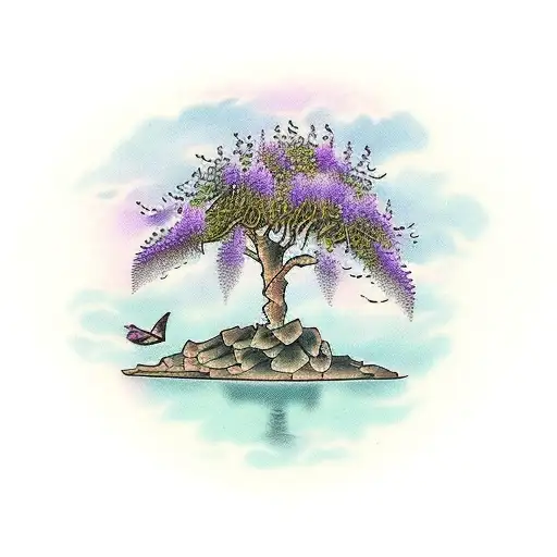 Wisteria Tree Over A Pond