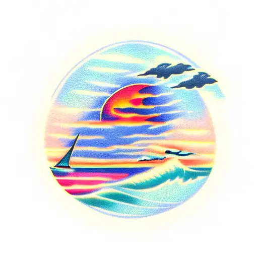 Sunset In Top-right Over Green Bay With Rock In Bottom Left