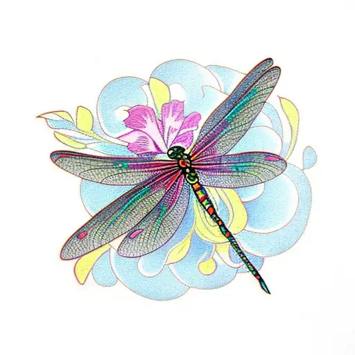 Dragonfly With Hibiscus Flower