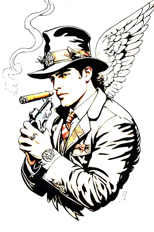 A Male Angel Carrying A Gun And Smoking A Cigar