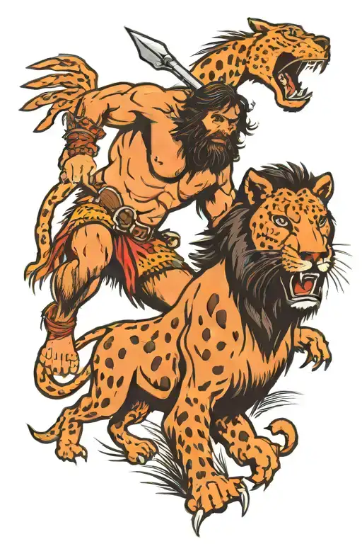 Caveman Hunting Panther