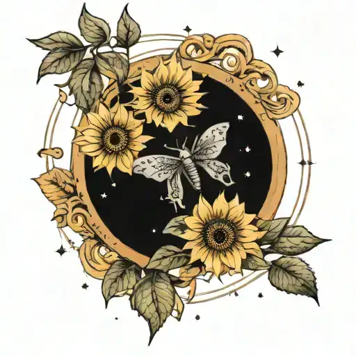 Single Sunflower With Capricorn And Libra Constellations In The Middle