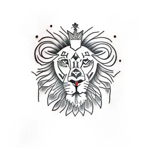 Lion With Three Crosses And Thorn Crown On Its Head