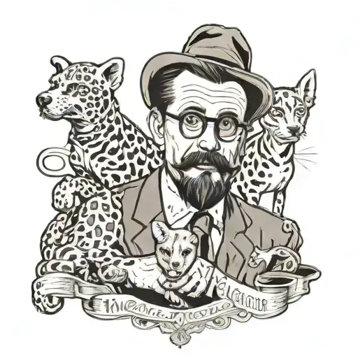 A Realistic Portrait Of A Famous Movie Director With Their Pet Animal In A Traditional Style Frame