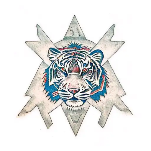 A Traditional Style Tattoo Of The Iconic Rammstein Logo With A Roaring Tiger