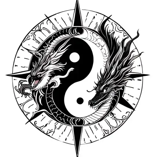Compas With Dragon And Yin Yang