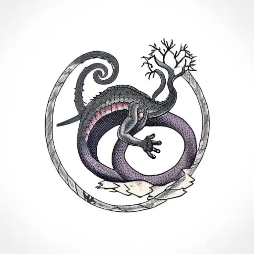 Ouroborus With Tree In Center