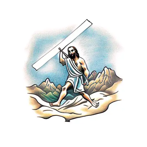 Jesus Carrying The Cross Through The Valley Of Death