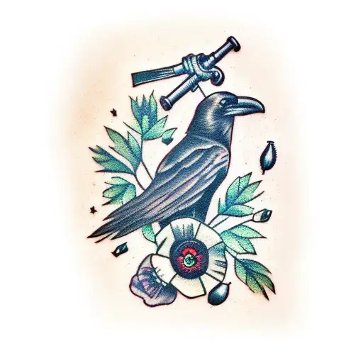 Raven Holding A Poppy
