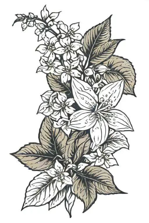 Hazel Leaf And Jasmine Flower Intertwined