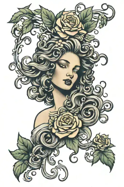 Medusa And Flowers Intertwined