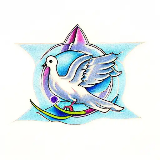 Dove With A Blue Tulip And Pink Ribbon