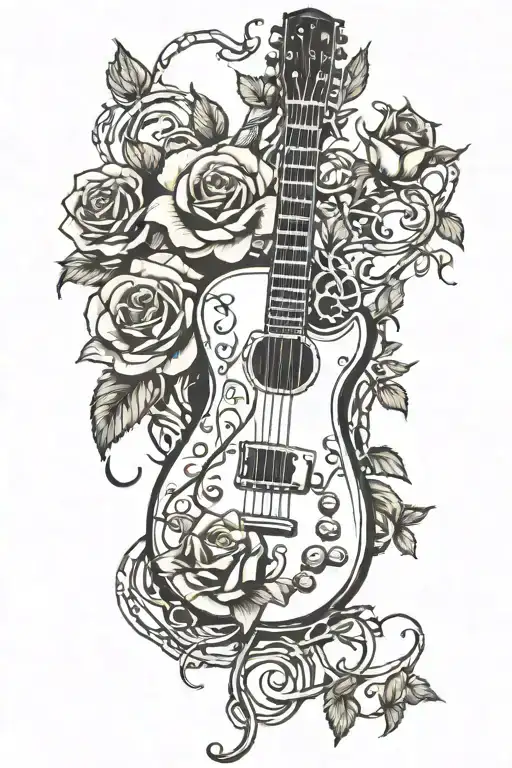 Electric Guitar Intertwined With Rose Vines